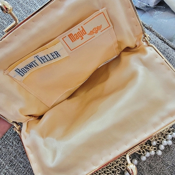 #Bonwit Teller #Vintage Gold Shimmer Pearl Beaded Evening Bag Purse Clutch #RARE - Picture 4 of 7